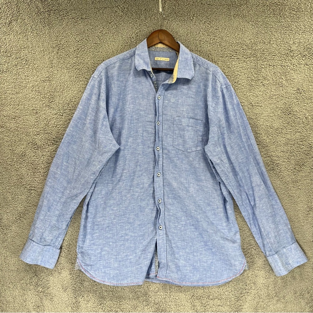 Age of Wisdom Button Shirt Linen Blend Blue Men Size XXL